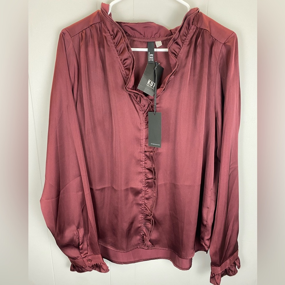 Kut From the Cloth Satin Maroon Button up NWT